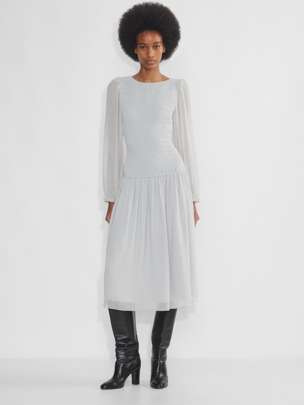 Aritzia Wilfred NWT White Sheer Overlay Dress Size M | Minimalist Chic Midi